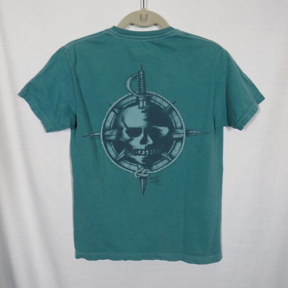 Salt Life Teal Skull Compass Rose Nautical Cotton Pocket Tee Shirt Size Small - Picture 8 of 8